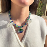 Three Fish Green Crystal Necklace