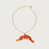 Silver Orange Prawn Pearls Necklace