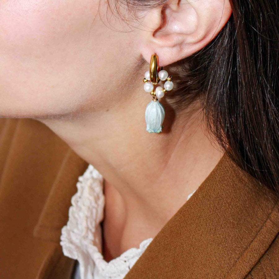 Blue Campanilla Hoop Earrings