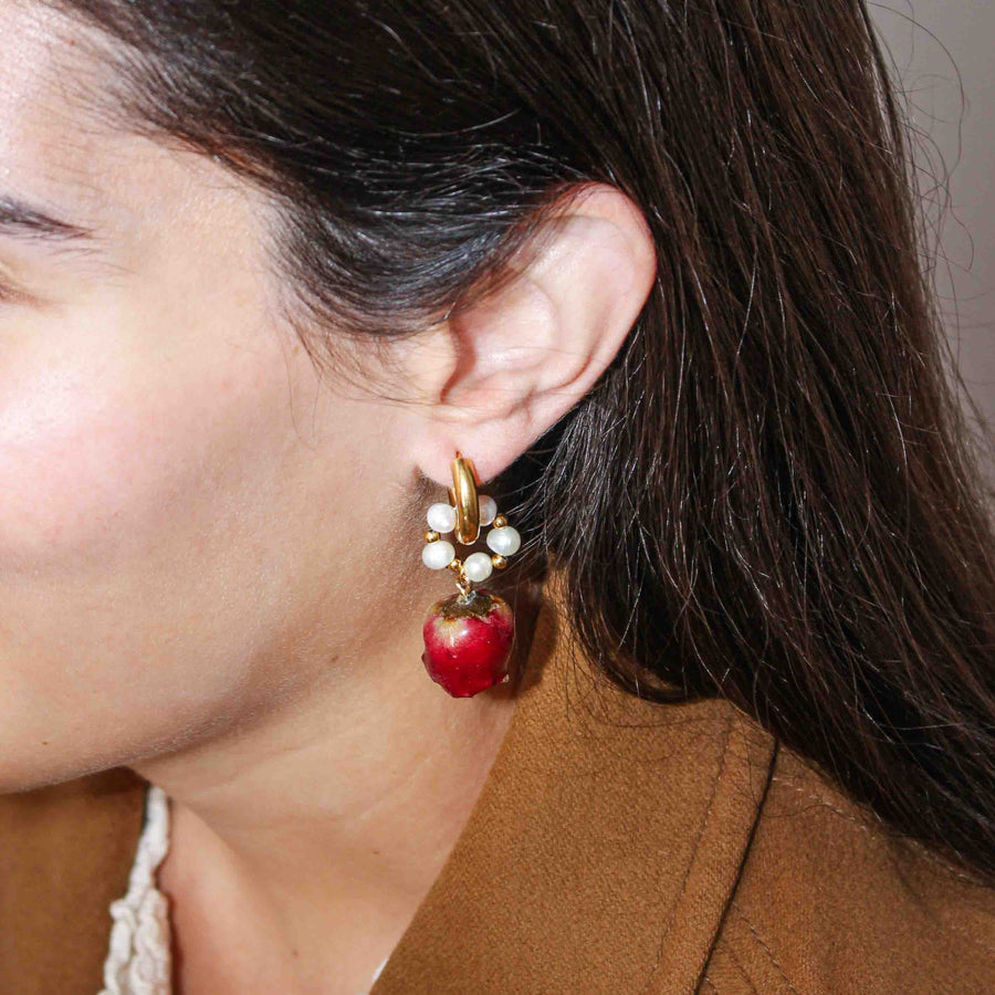 Red Rose Hoop Earrings