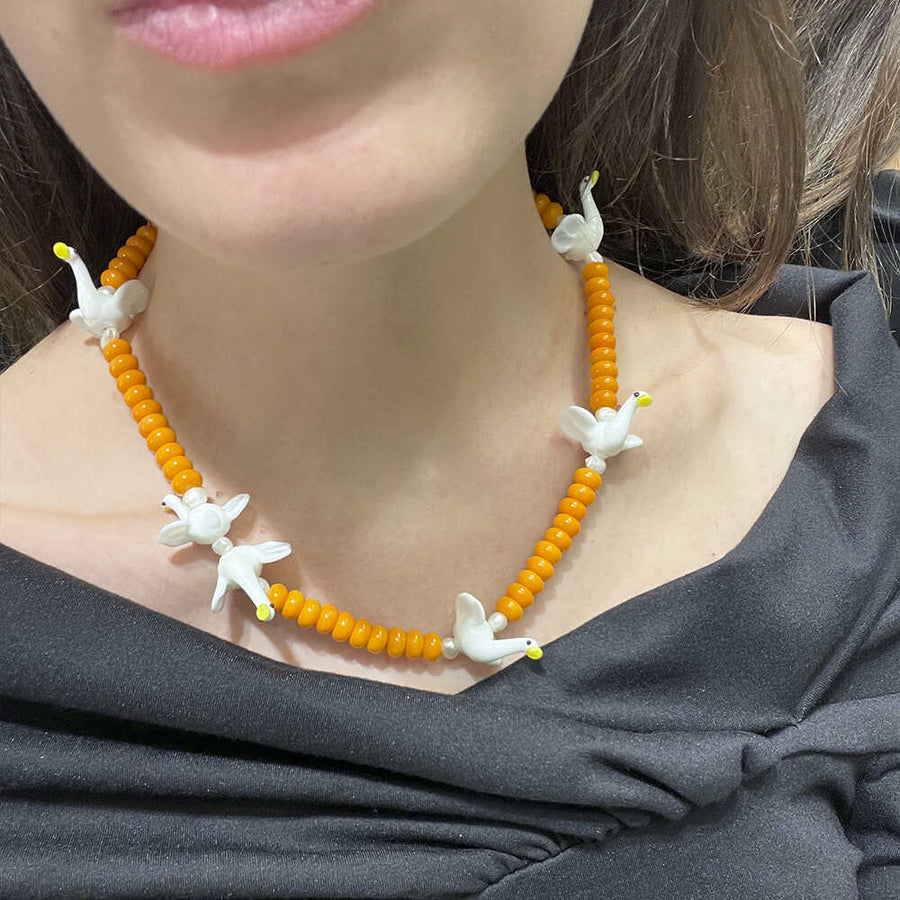 Orange Swans Necklace