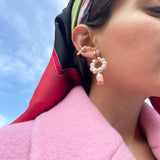 ASIMETRIC EARRING PINK CAMPANILLA
